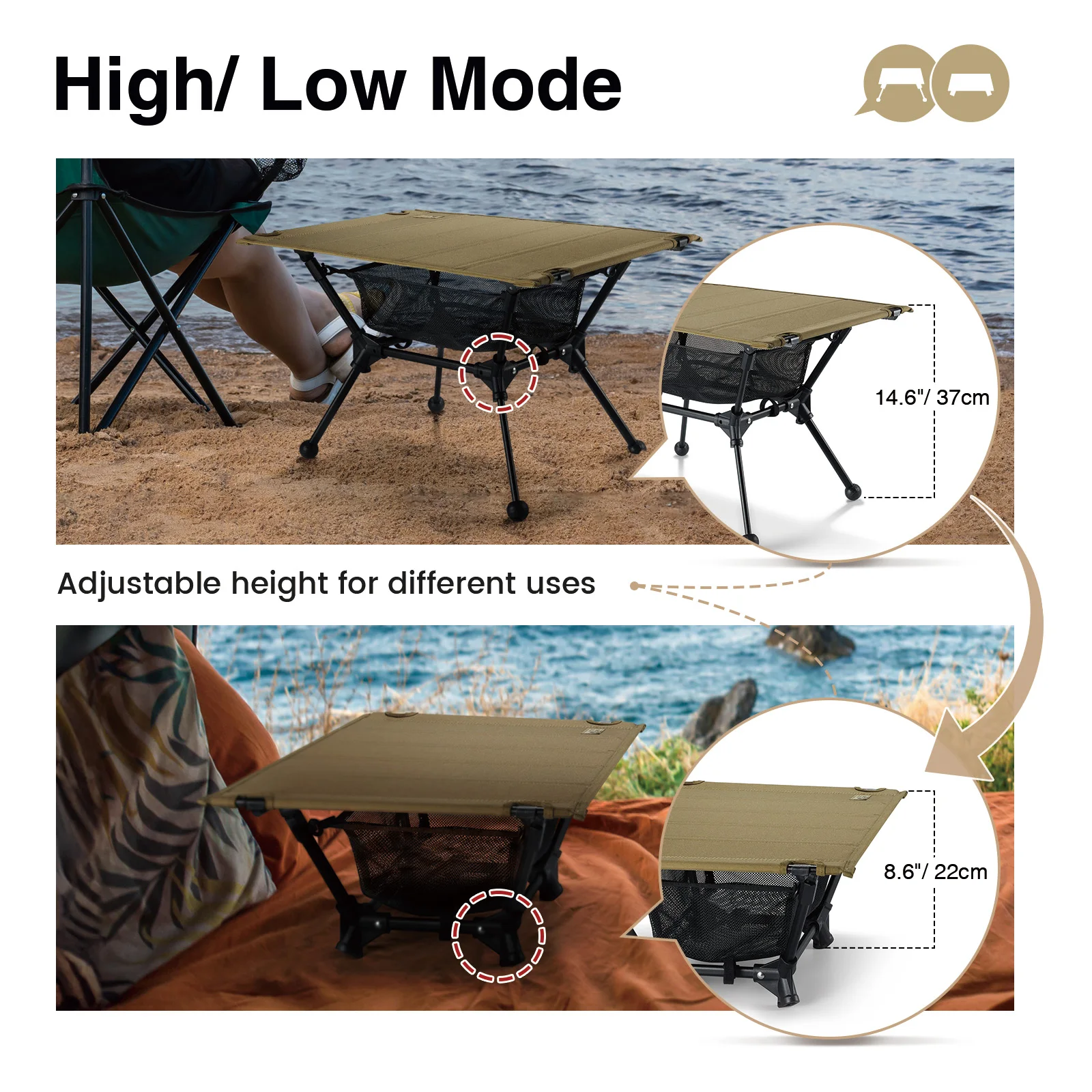Mesa Plegable para Acampar OneTigris Dipper, Muebles de Exterior, Mesa Ultraligera para Picnic con Almacenamiento en Malla, Escritorio para Acampar con Almacenamiento