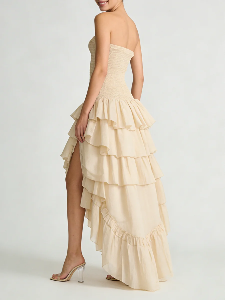 Vestidos Elegantes TWOTWINSTYLE para Mujer, Diseño Sólido e Irregular, Sin Tirantes, Sin Mangas, Cintura Alta, Corte Entallado, Vestido Largo con Abertura, Moda Femenina