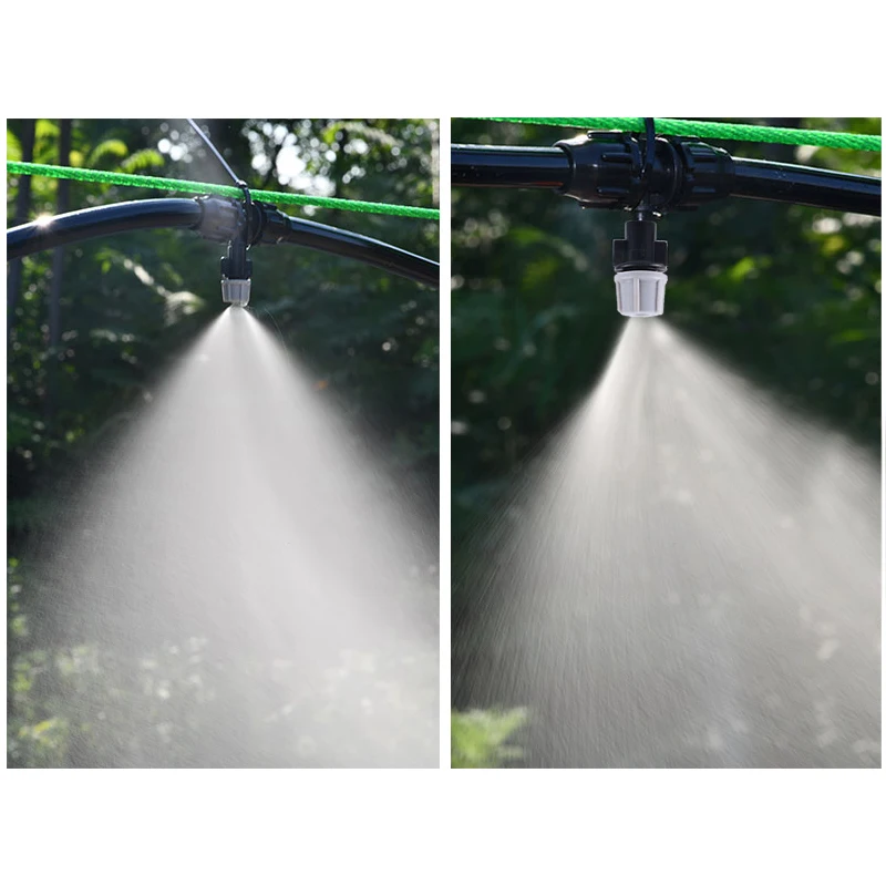 100/10 Piezas de Boquillas de Plástico para Riego por Nebulización con Conectores en T para Sistemas de Riego por Nebulización