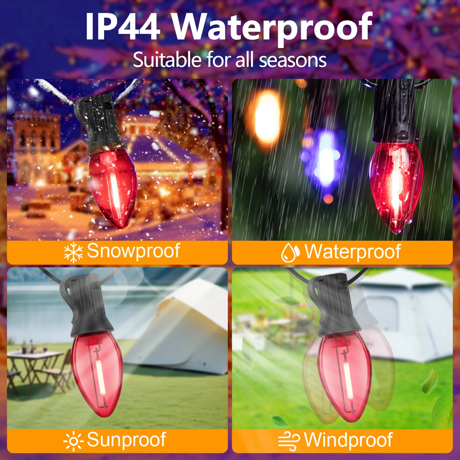 Guirnalda de luces C7 colorida, 220V, UE, 110V, EE. UU., guirnalda de calle E12, plástico irrompible, impermeable para decoración de patio al aire libre