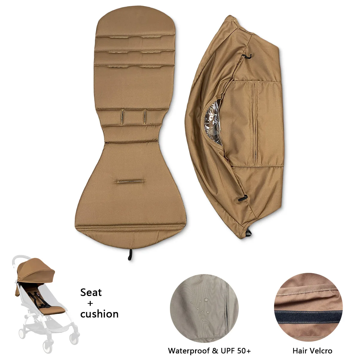 175 accesorios para cochecito, funda para dosel, cojín para asiento Compatible con Babyzen YOYO, funda para colchón de asiento con bolsillo trasero con cremallera