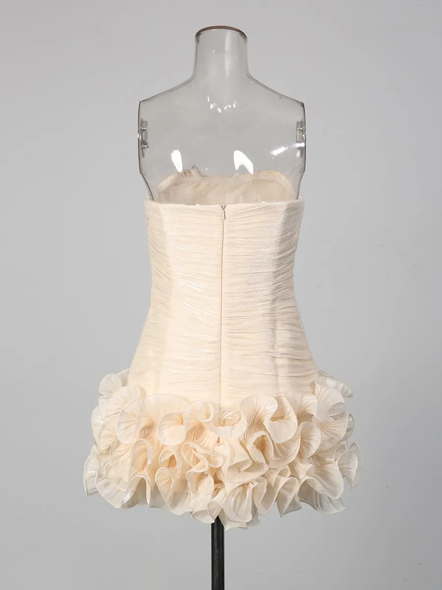 TWOTWINSTYLE, minivestidos elegantes con pliegues empalmados adelgazantes para mujer, sin tirantes, sin mangas, de retazos, con pliegues de hongos, vestido femenino nuevo