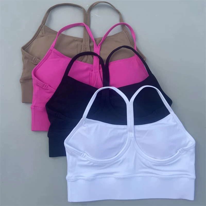 Color sólido suave espalda cruzada forma Y mujeres Fitness sujetador medias Yoga chaleco alta resistencia a prueba de golpes gimnasio deportes Top con almohadilla para el pecho