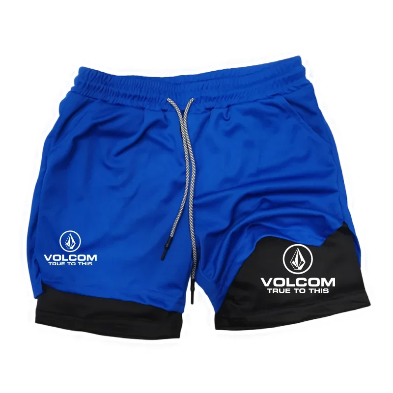 VOLCOM - Pantalones cortos estampados 2 en 1 para hombre, aptos para deportes, correr, correr, fitness y entrenamiento integral, con comp