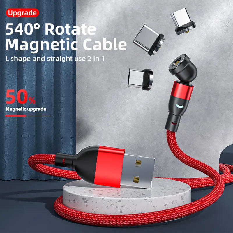 Cable magnético giratorio de 540 grados, Cable USB para iPhone tipo C, Cable Micro para iPhone 13, 12, 11, X Pro Max, Samsung, Xiaomi, Cable USB