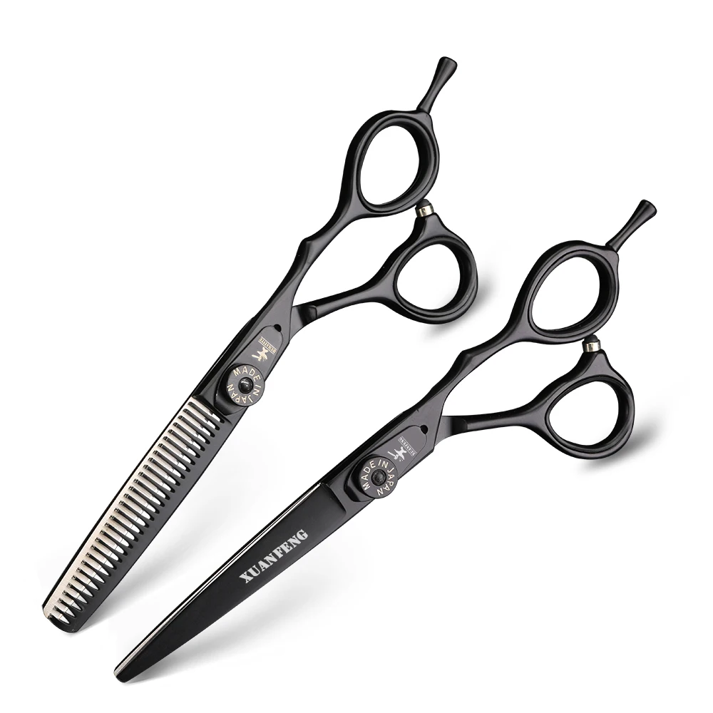 XUANFENG Tijeras para el cabello con tornillo elástico de 6 pulgadas, tijeras de corte y tijeras de adelgazamiento de peluquería de acero 440C