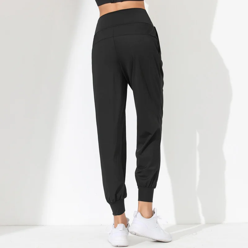 Pantalones de Yoga para Mujer, Holgados, Ajustados, de Secado Rápido, con Dobladillo Plisado, Capris para Correr y Fitness, con Bolsillos, Pantalones Deportivos
