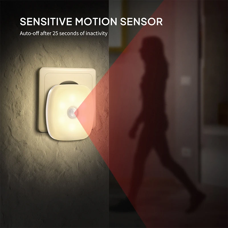 Luz LED nocturna inalámbrica con Sensor de movimiento, enchufe europeo, luz nocturna para niños, mesita de noche para el hogar, dormitorio y pasillo, 1/2 Uds.