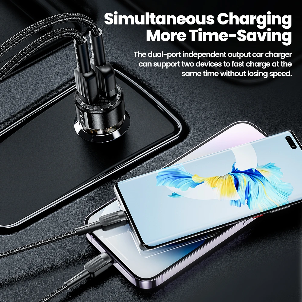 Toocki 60W USB cargador de coche carga rápida QC PD SCP 6A USB tipo C carga rápida de coche para iPhone 15 14 13 Huawei Samsung Xiaomi