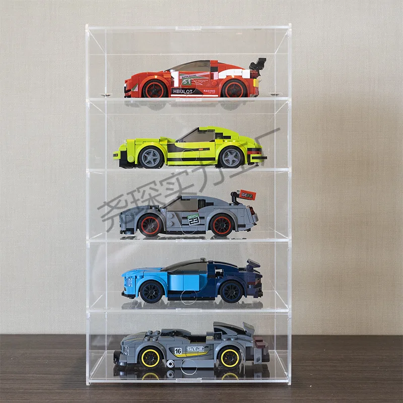 Vitrina de modelo de coche acrílica de 2-5 capas para la serie Lego Speed Racing, caja de exhibición, gabinete de polvo de almacenamiento de escena transparente de coche