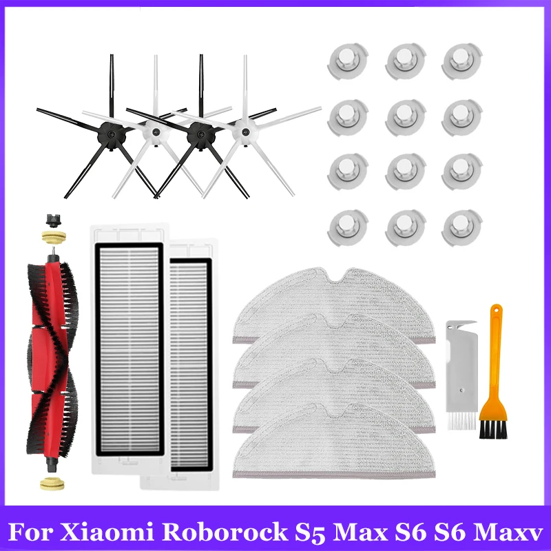 Kit de repuesto para aspiradora Xiaomi Roborock S5 Max S6 Maxv: cepillo de rodillo, filtro HEPA, paño para trapear y accesorios, piezas de repuesto.
