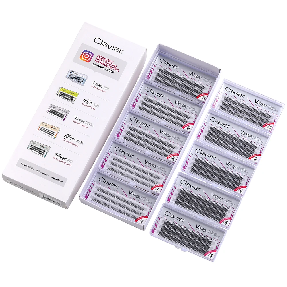 Juego de pestañas Clavier Vshape, apariencia de extensión Natural, pestañas tipo C, 10 cajas por juego, maquillaje profesional, pestañas individuales