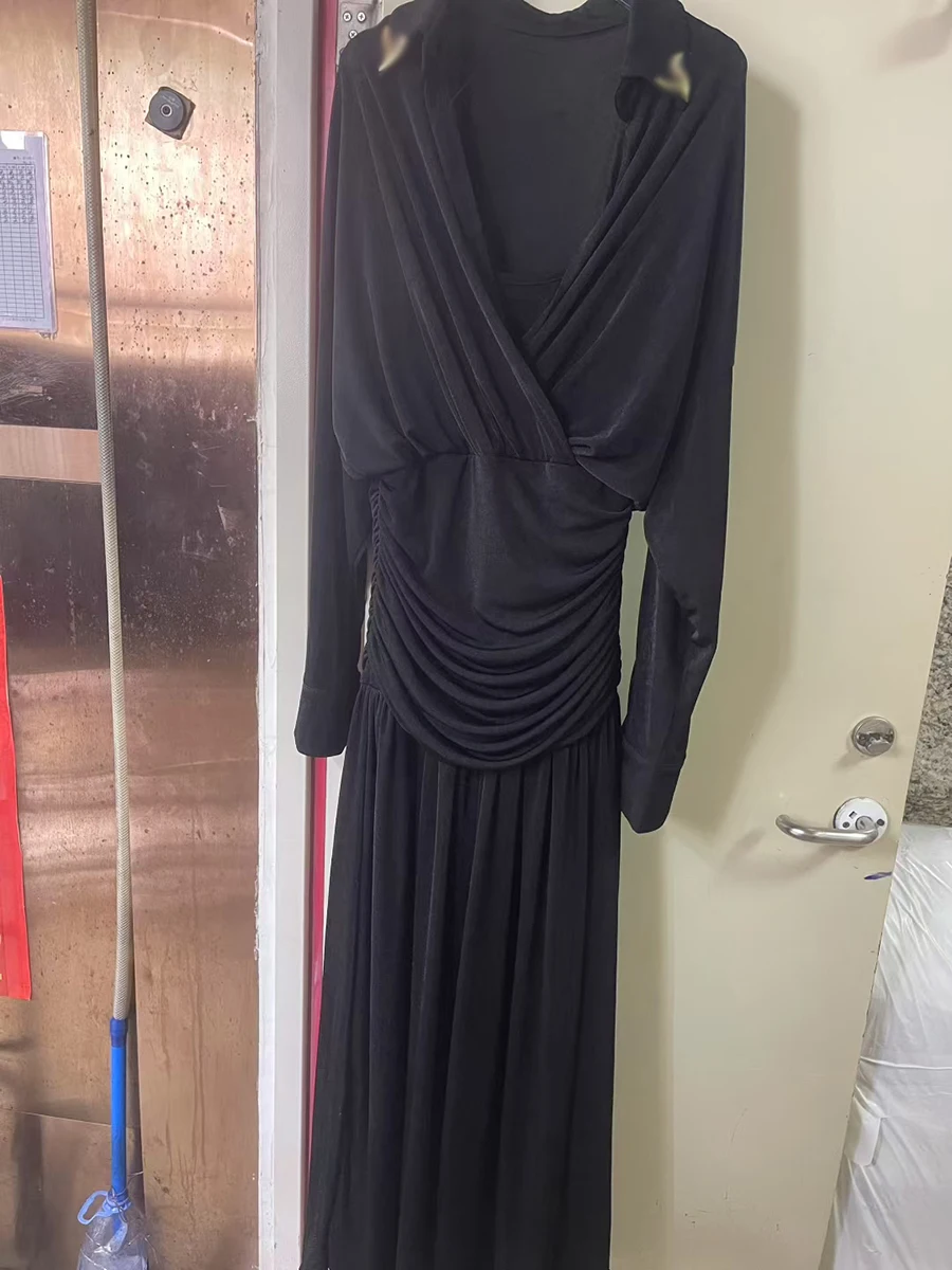 TWOTWINSTYLE, vestidos lisos con pliegues empalmados y sentido del diseño para mujer, Túnica de manga larga con solapa, vestido falso de dos piezas a la moda para mujer