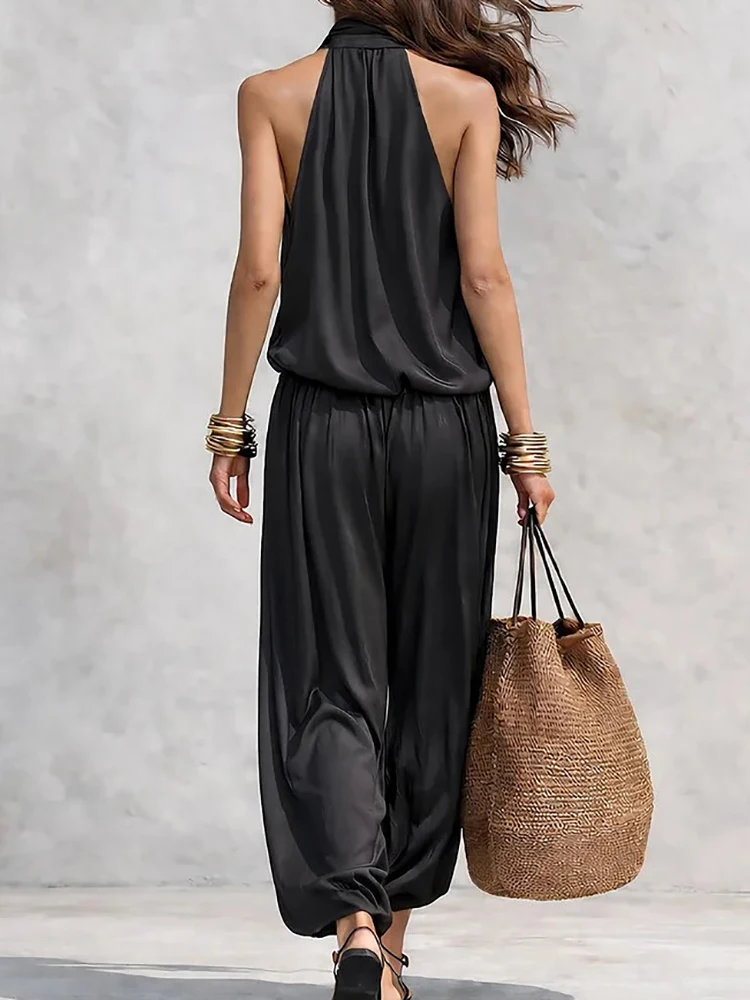 Conjunto de Dos Piezas para Mujer, Verano, Sin Mangas, Cuello Alto, Pantalones Largos, Estilo Casual, Elegante, para Vacaciones