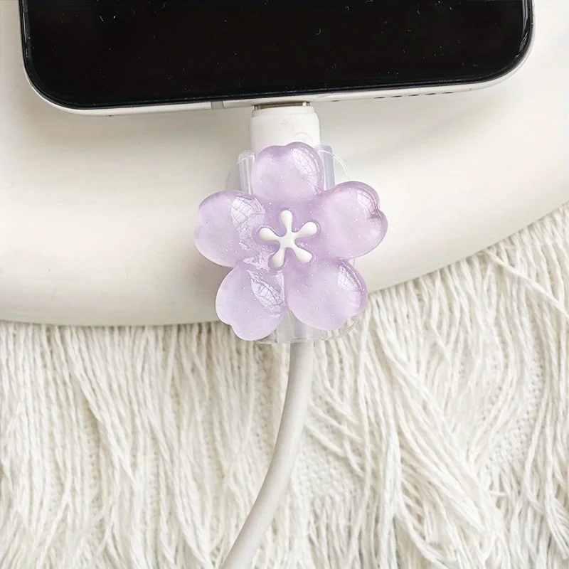 Protector de Cable de flor de cerezo, funda protectora de Cable, Kit de protección de línea de datos para interfaz de carga iPhone/tipo C, 2 uds.