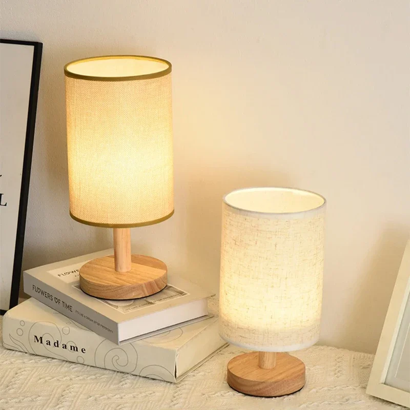 Lámparas LED para mesita de noche, decoración sencilla de estilo chino, lámparas de mesa regulables con enchufe USB, pantalla de tela, luz nocturna para dormitorio