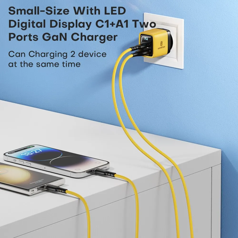 ASOMETECH-cargador USB tipo C de carga rápida, dispositivo con pantalla LED QC3.0, 30W, 25W, PD, PPS, para iPhone 14 Pro, Samsung S23, Xiaomi