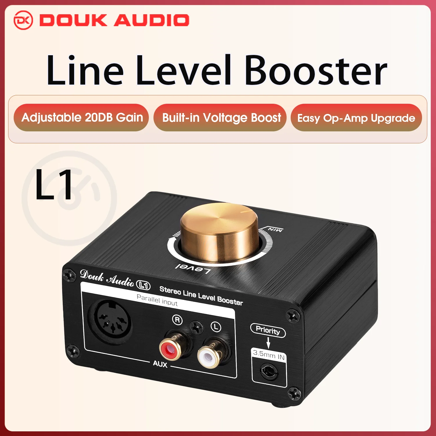 Douk Audio L1 Mini amplificador de nivel de línea estéreo, amplificador de señal de Audio, preamplificador Digital HiFi, Control de volumen para teléfono, TV, reproductor de Audio