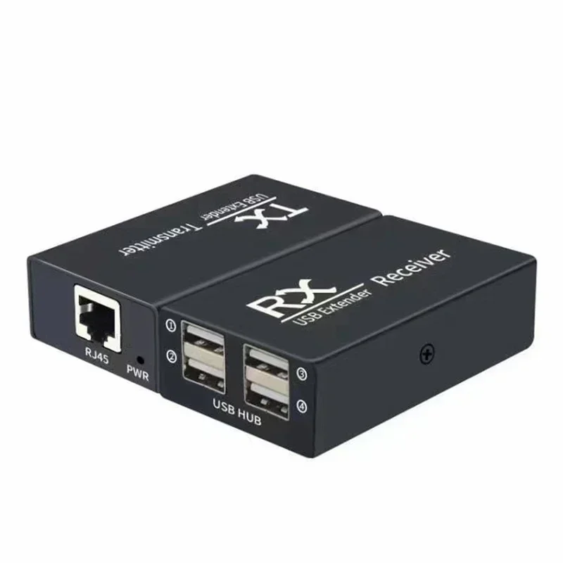 Extensor USB de 4 puertos, Cable RJ45 Ethernet CAT6, transmisor y receptor, Kit para ratón, teclado, escáner de impresora, 120M