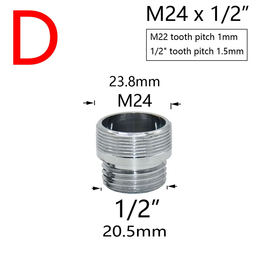 Acoplador de grifo de agua de latón plateado, accesorios de conector de rosca de 1/2 a M16 M18 M20 M22 M24 M28 para burbujeador de cocina y baño