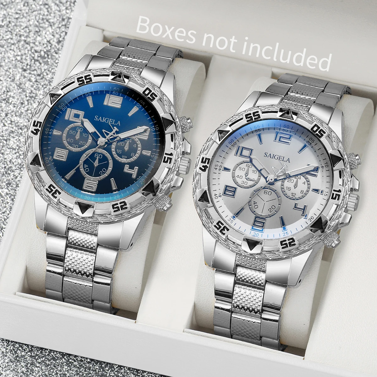 Conjunto de 2 relojes de negocios para hombre, pulsera de acero con esfera árabe, de cuarzo, sin caja