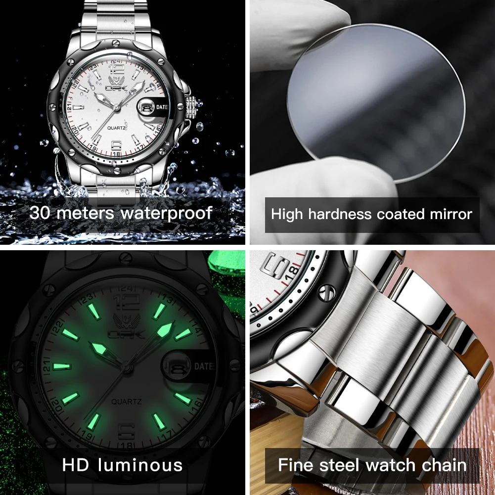 OPK 6026 Reloj de Cuarzo para Hombre, Correa de Acero, Casual y Minimalista con Fecha