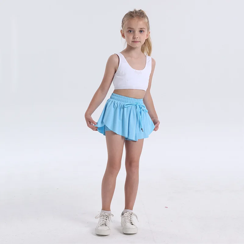 Pantalones cortos para niños, pantalones cortos de mariposa fluidos para niñas, faldas atléticas 2 en 1 para correr, faldas cortas para animar, tenis, baile, ropa Preppy para niños de 5 a 12 años
