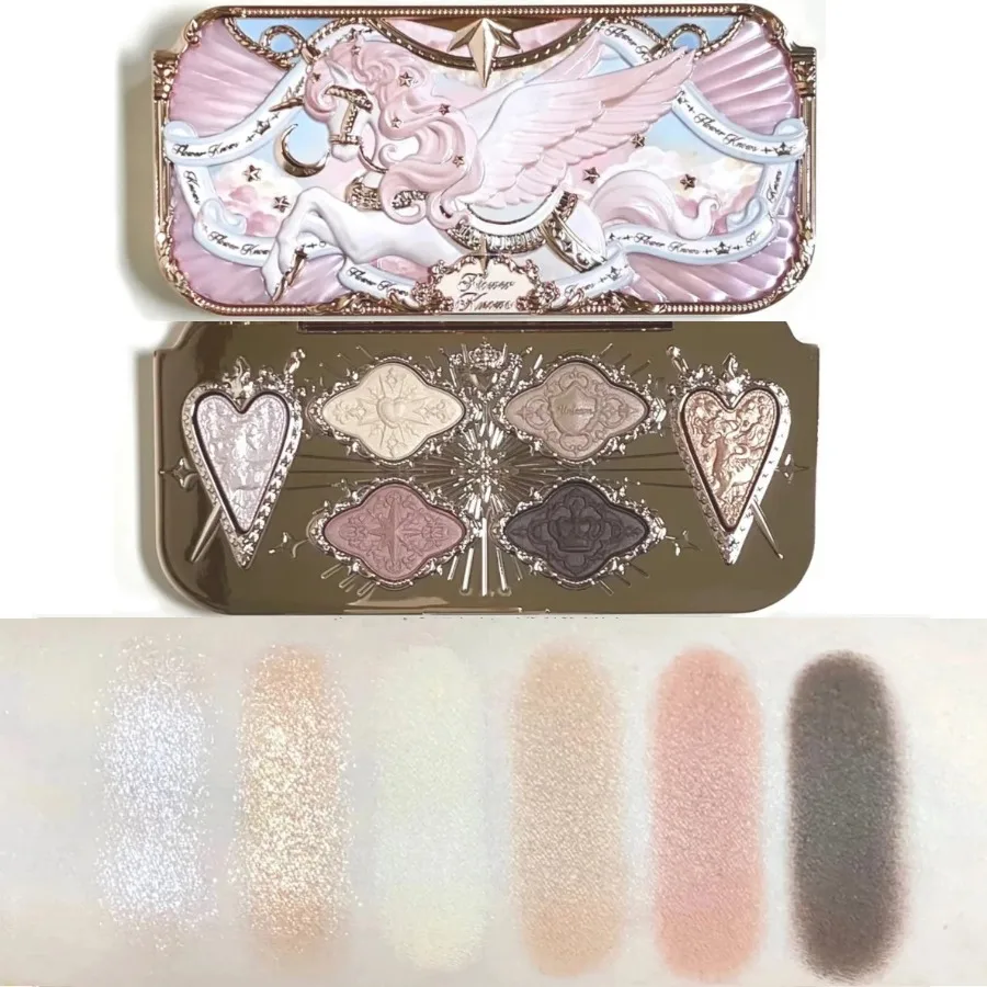 Paleta de Sombras de Ojos Flowerknows Knight Unicorn Collection, 6 Colores Satinados, Brillantes, Mate, de Larga Duración y Alta Pigmentación