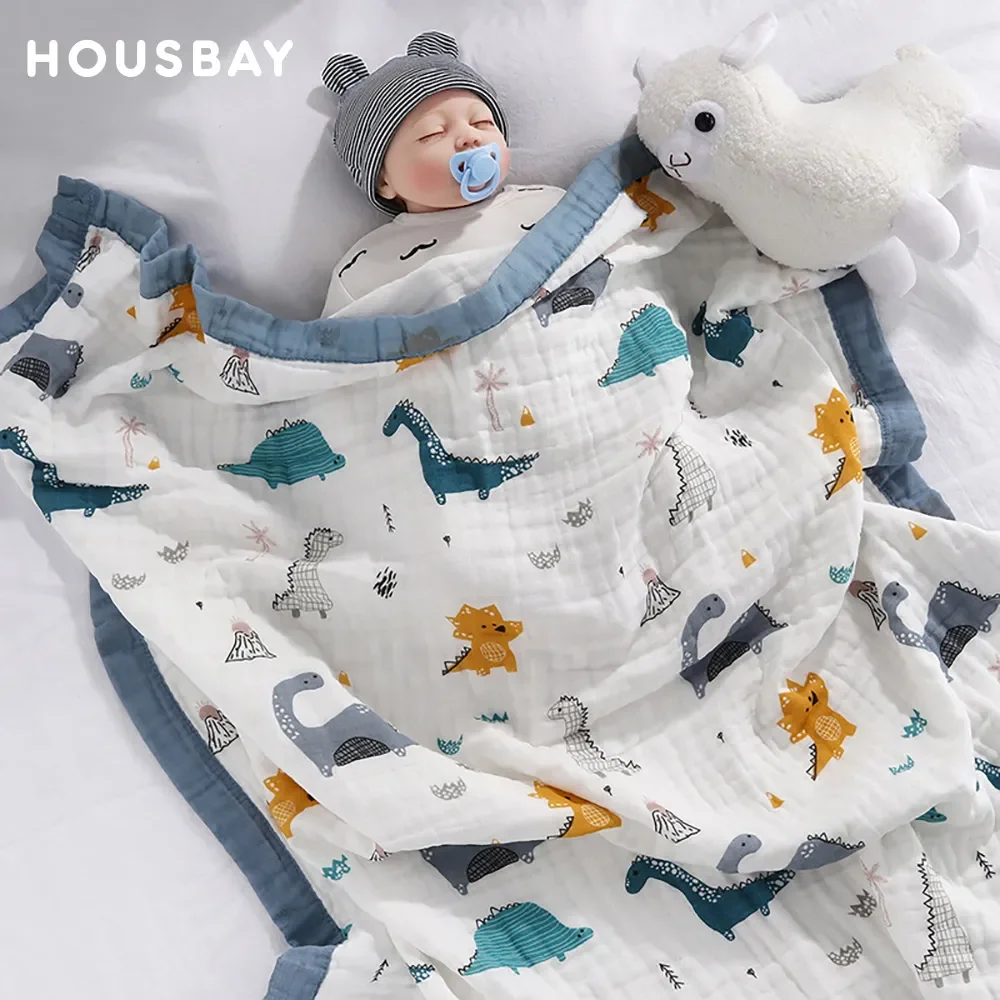 Mantas para bebé de 6 capas, 100% de gasa de algodón, envoltura infantil transpirable, mantas suaves y absorbentes para recién nacidos, Toalla de baño para bebé de dibujos animados