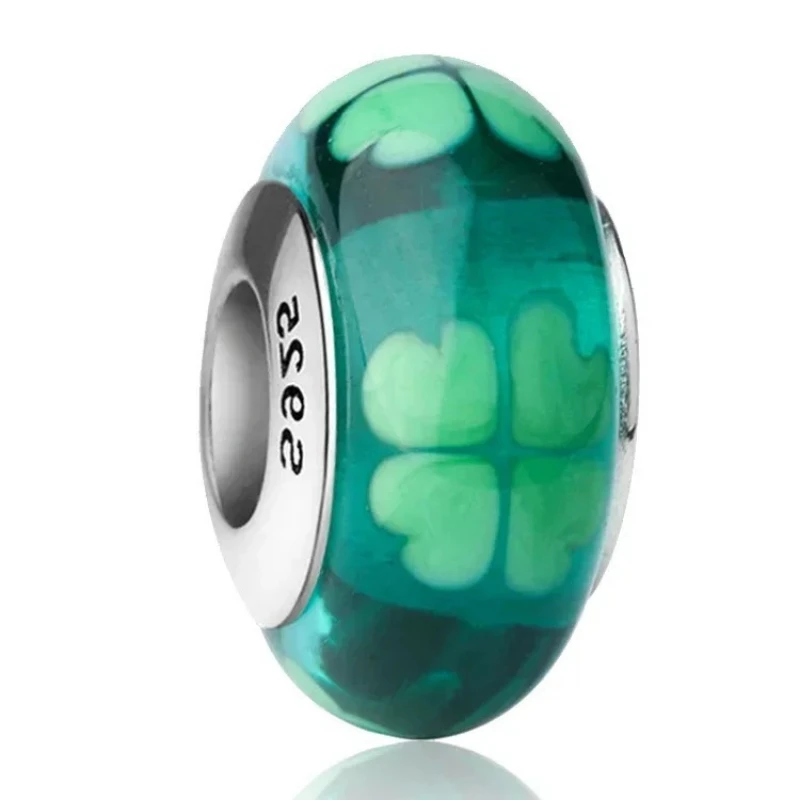 2025 cuentas clásicas de Plata de Ley 925 con forma de hoja de flor de colores, arcoíris cósmico, abalorios de cristal de Murano aptos para pulsera DIY, regalo de joyería para mujer