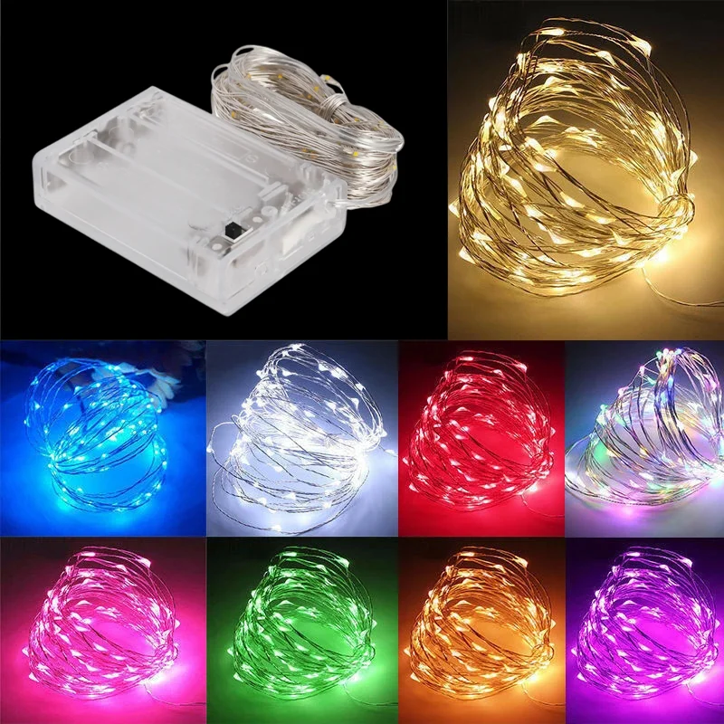 Cadena de luces LED de alambre de cobre, guirnalda de hadas para árbol de Navidad, boda, fiesta, decoración, 1M, 2M, 3M, 5M, 10M, 20M, 30M