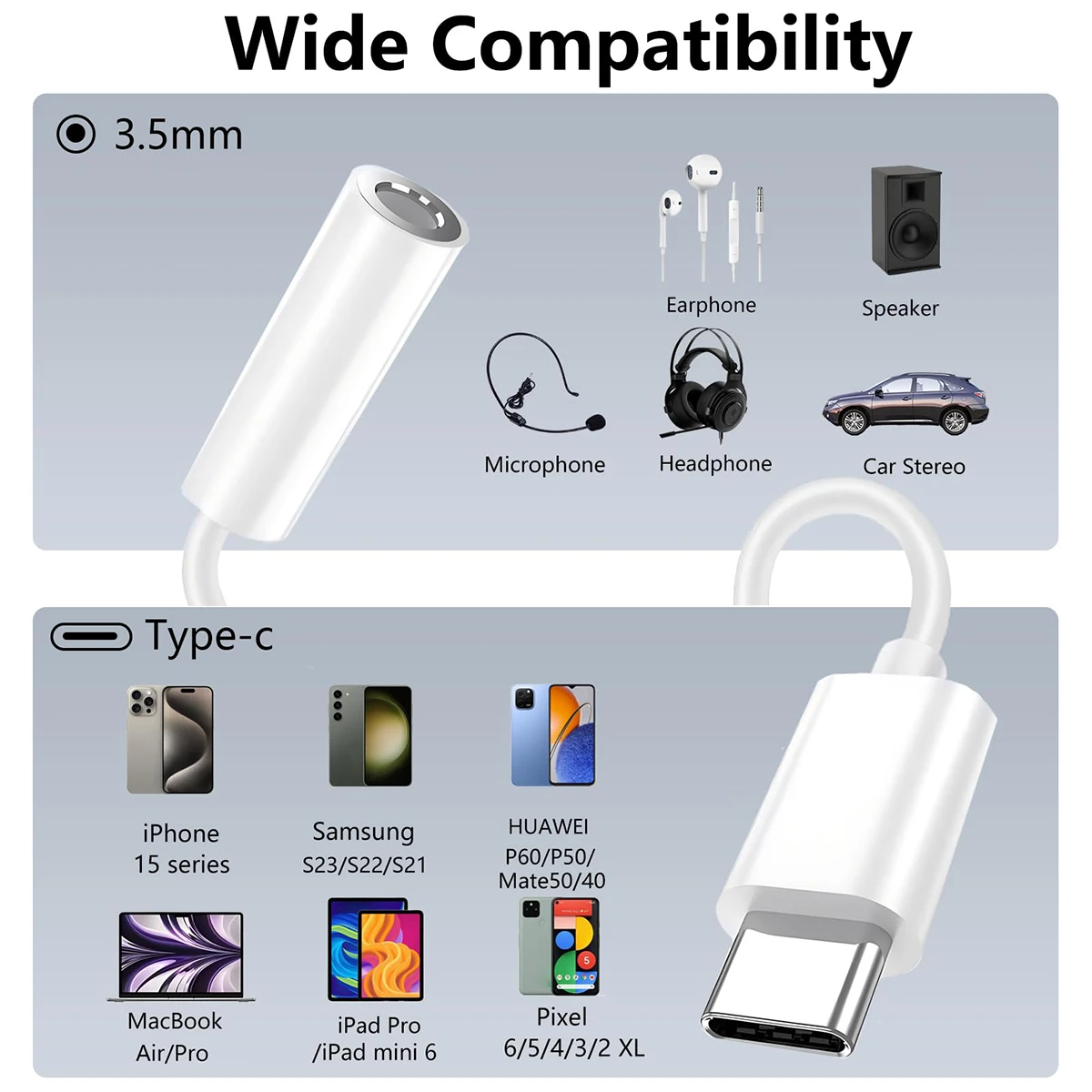1-2 uds tipo C a 3,5mm adaptador auxiliar Cable de Audio Jack para Huawei Xiaomi Redmi POCO Sumsang Cable auxiliar para iPhone 16 15 Serives