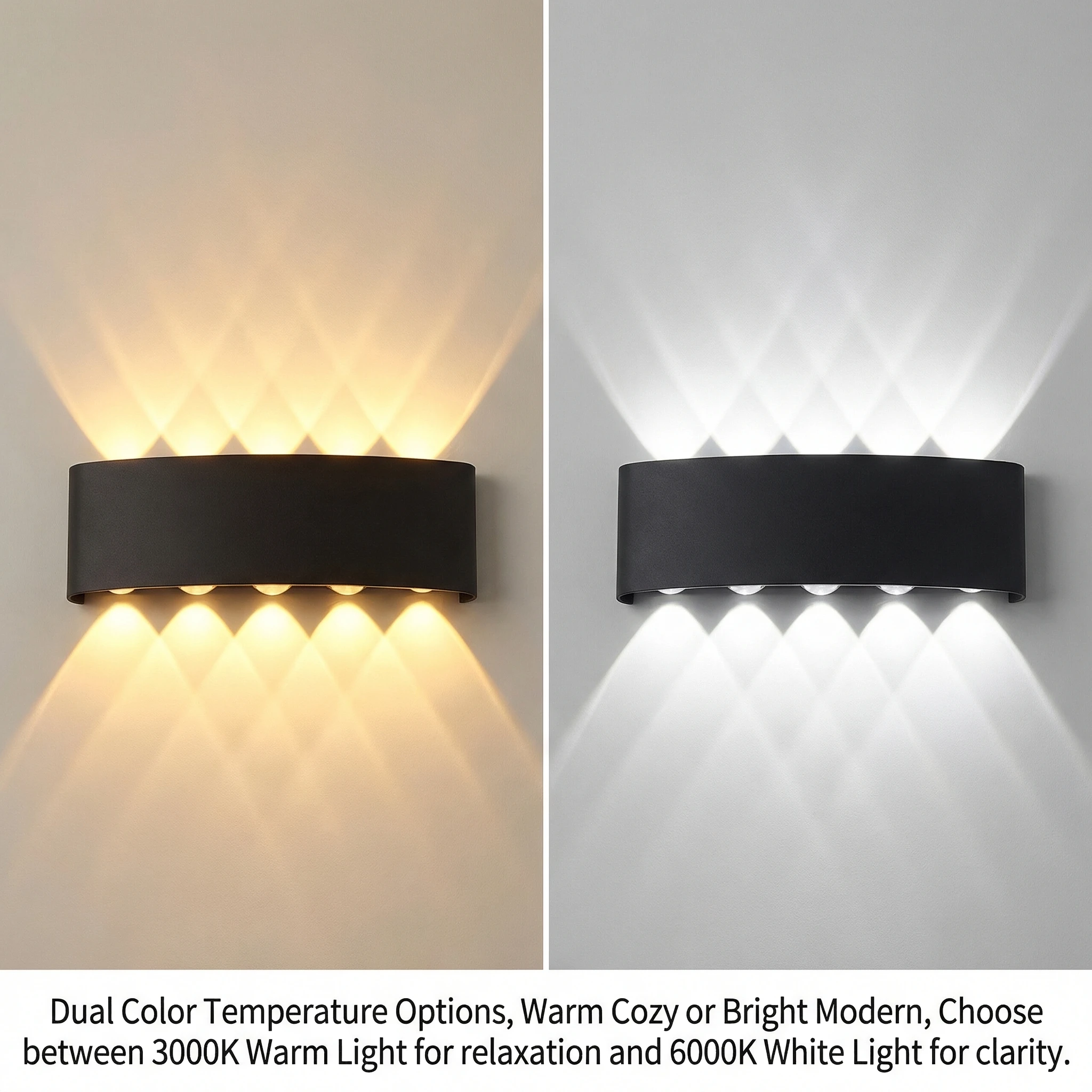 Apliques de Pared LED de 2W/4W/6W/8W/10W, Lámpara de Pared Moderna de Aluminio, Iluminación de Pared Negra con Luz Ascendente y Descendente para Sala de Estar