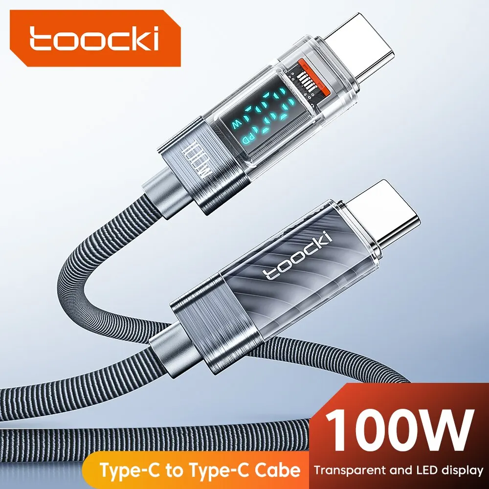Toocki Tipo C a Tipo C Cable 100W PD Cargador de carga rápida USB C a USB C Cable transparente para Xiaomi Macbook