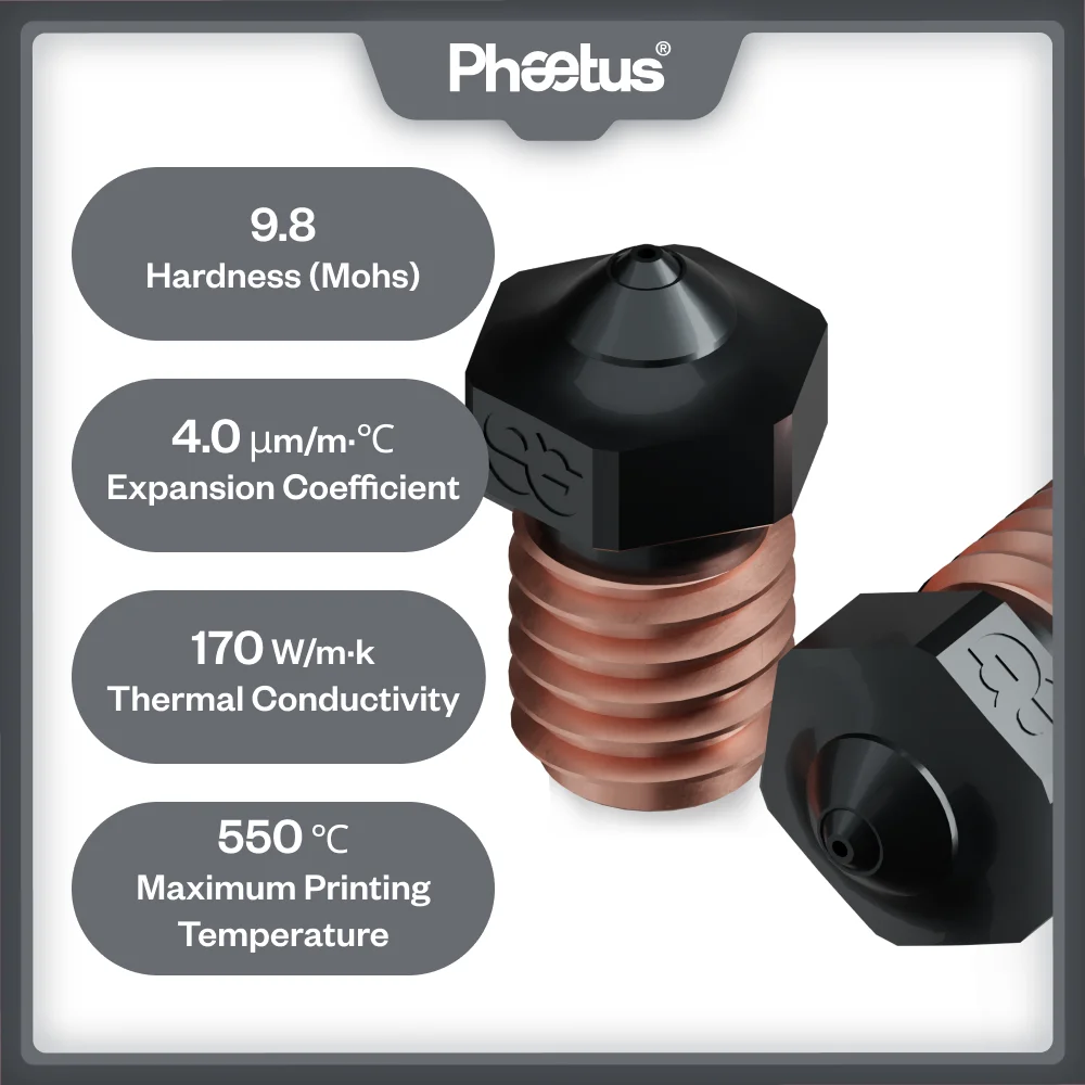 Boquilla de Carburo de Silicio Phaetus V6, Duradera, Reduce la Adherencia, para Accesorios de Impresora 3D, Boquillas M6 Prusa Voron VzBoT Hotend