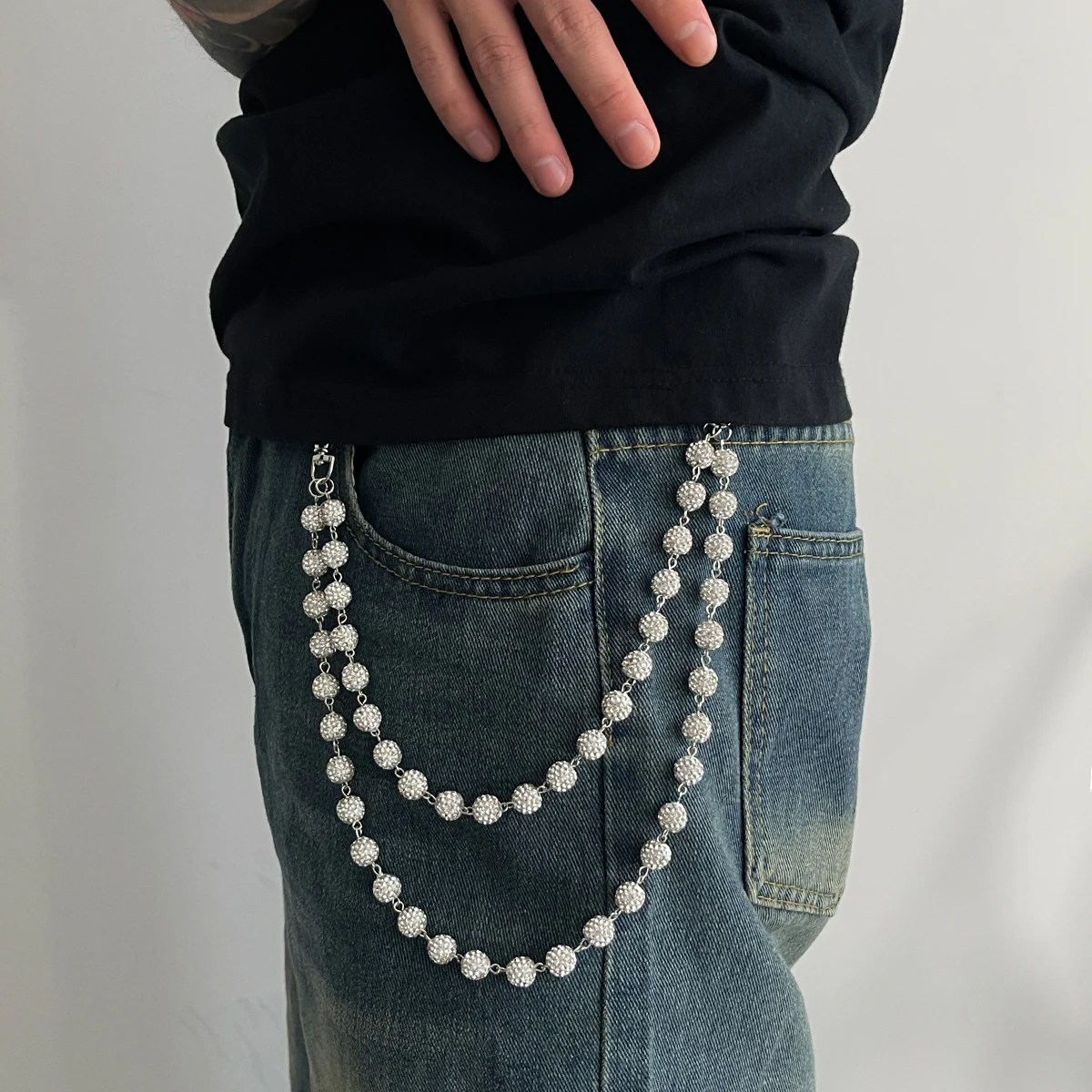 Ingemark Harajuku Street Rhinestone Keychain Wallet Belt Chain for Men Hip Hop Trousers Hipster Pant Jeans Chain Rock Jewelry