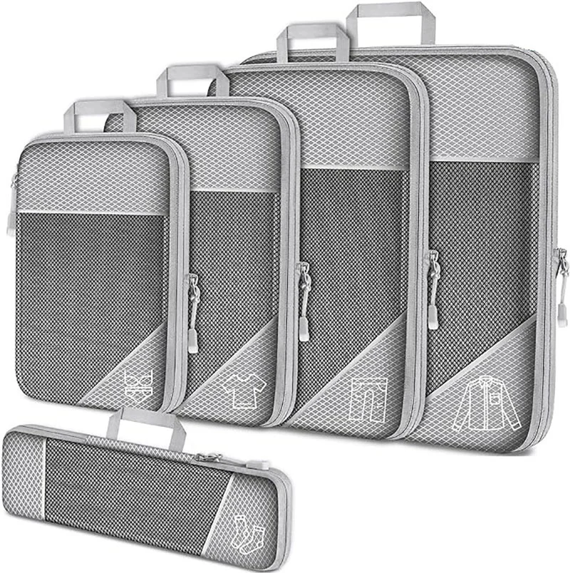 Juego de cubos de embalaje de compresión, bolsa de viaje de malla expandible, organizadores de equipaje, bolsa para viaje, almacenamiento en el hogar, accesorios de equipo de viaje