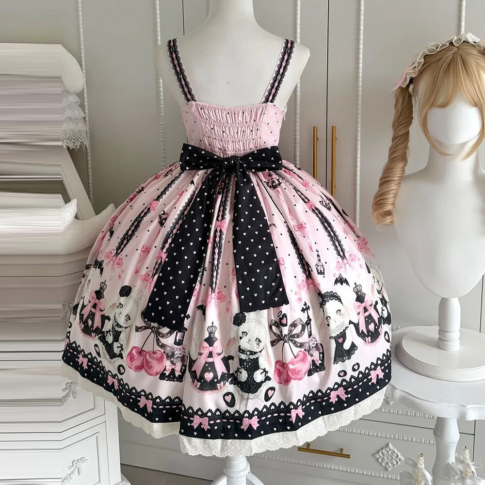 Vestido Lolita completo Sweetheart Lolita Sakura Rabbit Story, vestido escolar lindo para mujer, vestido de verano con ligera elasticidad.