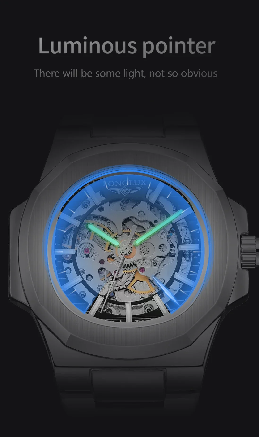 Reloj Mecánico Automático LONGLUX para Hombre, Relojes de Lujo a Prueba de Agua, Esqueleto, Económico, al por Mayor, de Acero Inoxidable, para Regalo