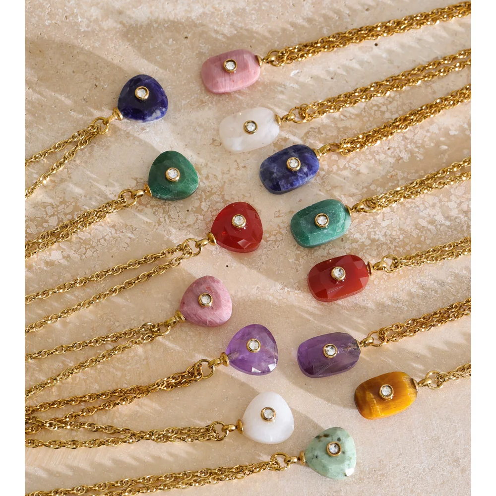 Yhpup Nuevas Llegadas Colgante de Collar Rectangular Triangular de Piedra Natural Exclusivo