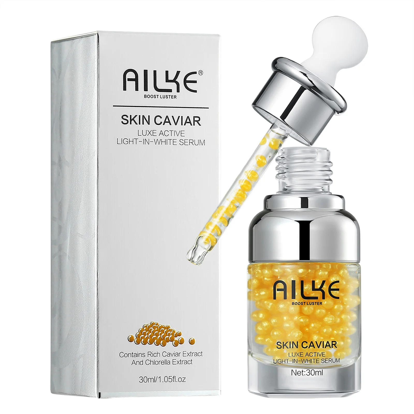 AILKE Esencia facial blanqueadora con extracto de caviar, Reduce las arrugas, líneas finas, hidrata, con suero facial de hialuronato de sodio