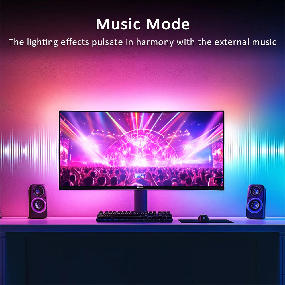 Tira de luces LED USB para PC de 24-34 pulgadas, Monitor de tira de luz de sincronización de ordenador, retroiluminación LED de pantalla RGB para decoración de ambiente de sala de juegos