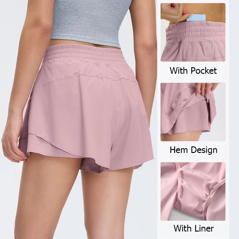 Pantalones cortos para correr al aire libre para mujer, pantalones cortos de Yoga de cintura alta para verano, ropa deportiva 2 en 1 para gimnasio, ropa deportiva femenina de secado rápido