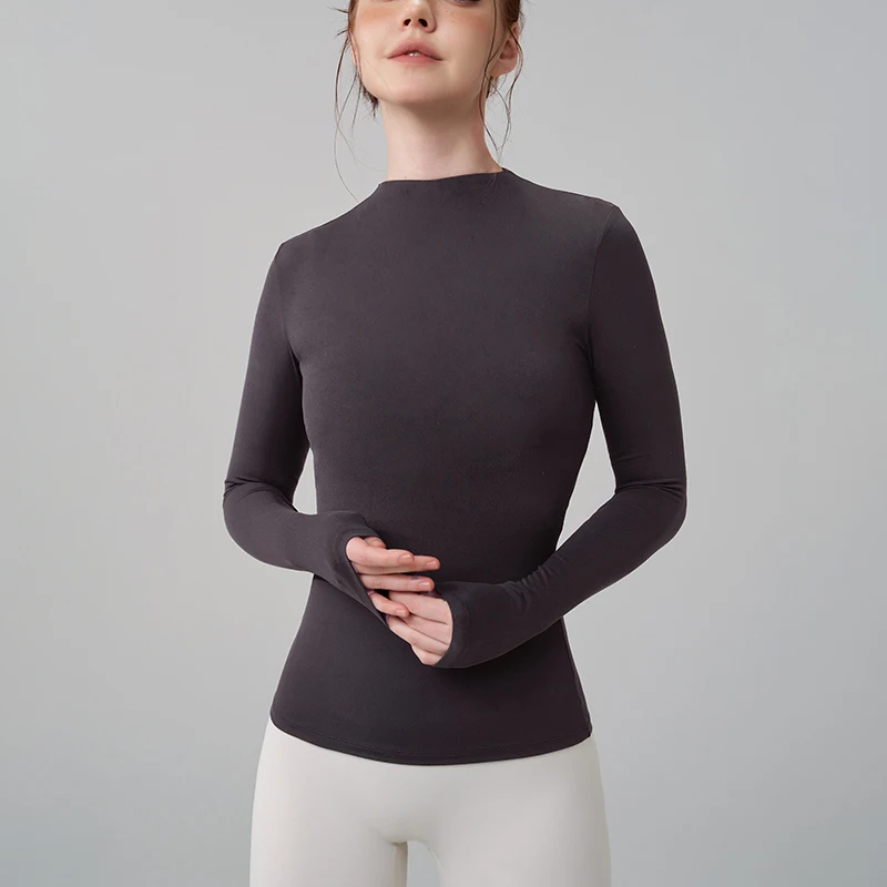 SOISOU, 5 colores, cuello medio alto, Top de Yoga ajustado, jersey de Pilates para mujer, camiseta deportiva de manga larga de alta elasticidad para Fitness