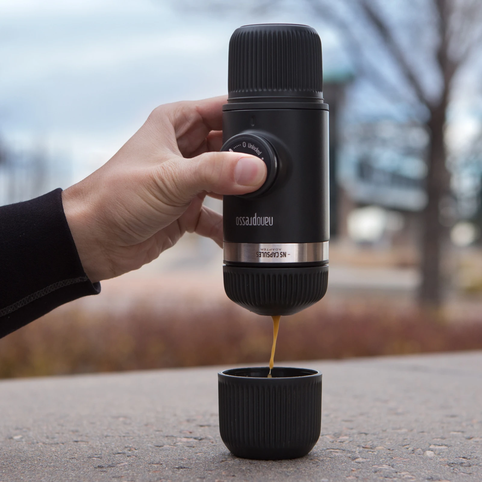 Cafetera exprés portátil Wacaco Nanopresso incluida con adaptador NS, cafetera compacta de viaje, bebidas de café en la marcha