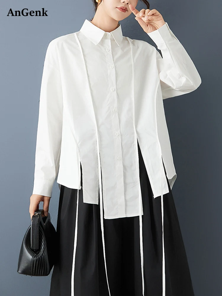 Camisa Blanca Vintage Asimétrica de Gran Tamaño para Mujer, Nueva Blusa Coreana Informal de Manga Larga, Ropa de Primavera y Otoño 2026