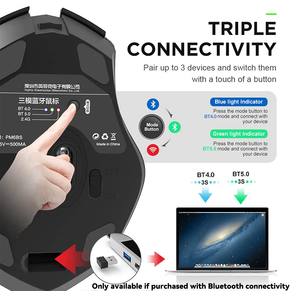 Ratón Compatible con Bluetooth recargable 2,4G INPHIC PM6 ratón inalámbrico soporte silencioso para oficina PC portátil tableta Smartphone Universal