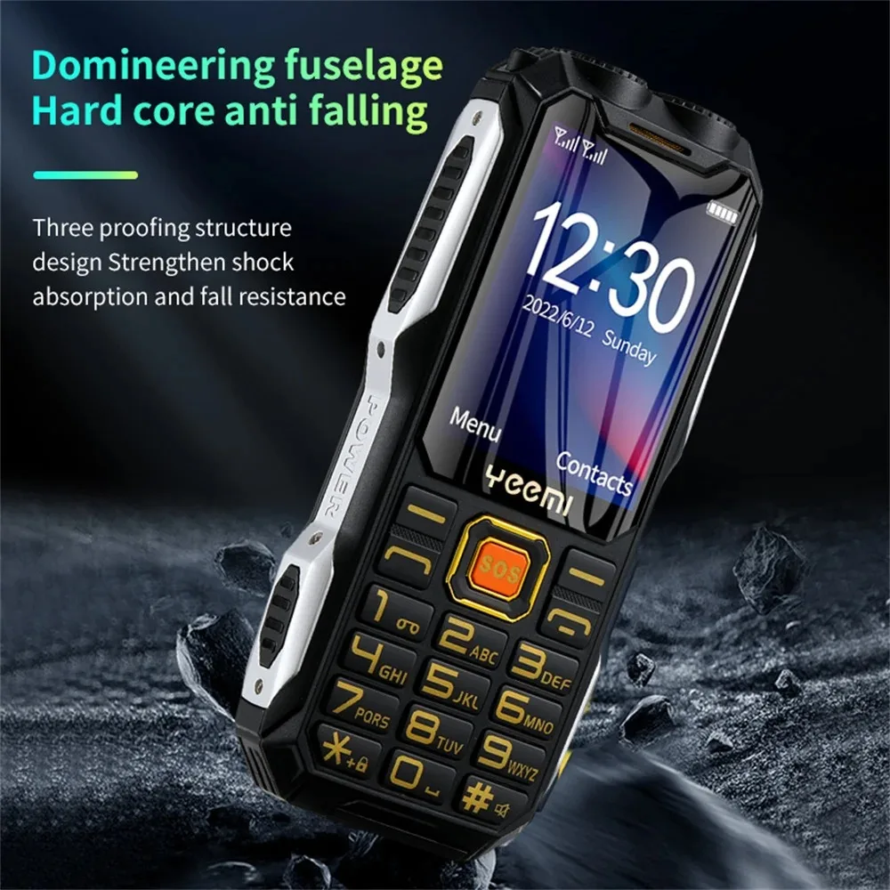 YeeMI Q8 4G teléfono resistente impermeable banda completa teléfono 2,6 pulgadas HD SOS botón altavoz grande luz LED 16800mAh batería