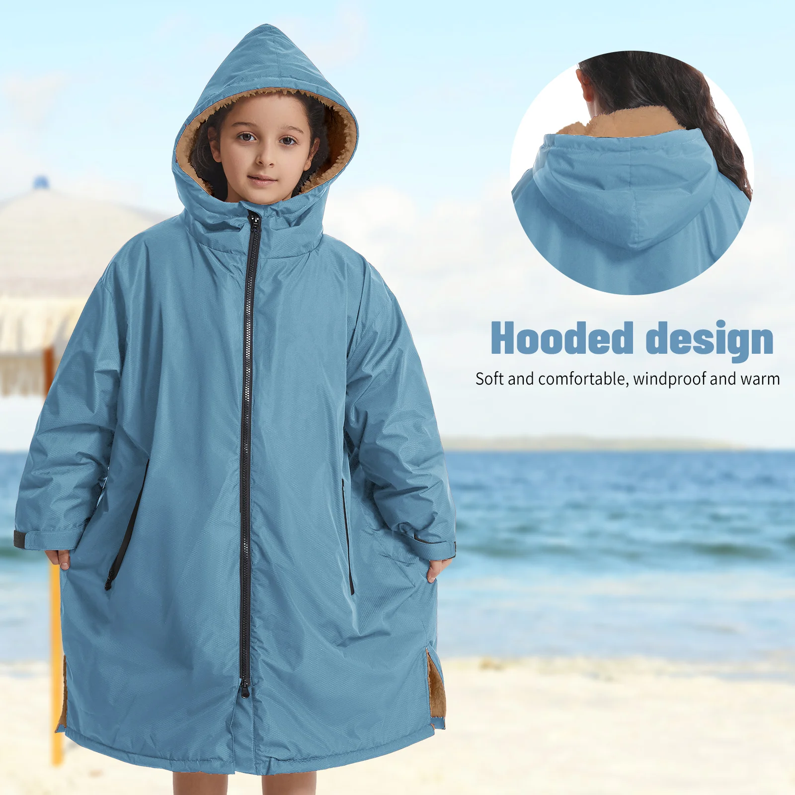 Bata cambiadora impermeable para niños, manta portátil esponjosa, suave y cálida Sudadera con capucha de toalla, Poncho de Surf para nadar de 5 a 12 años