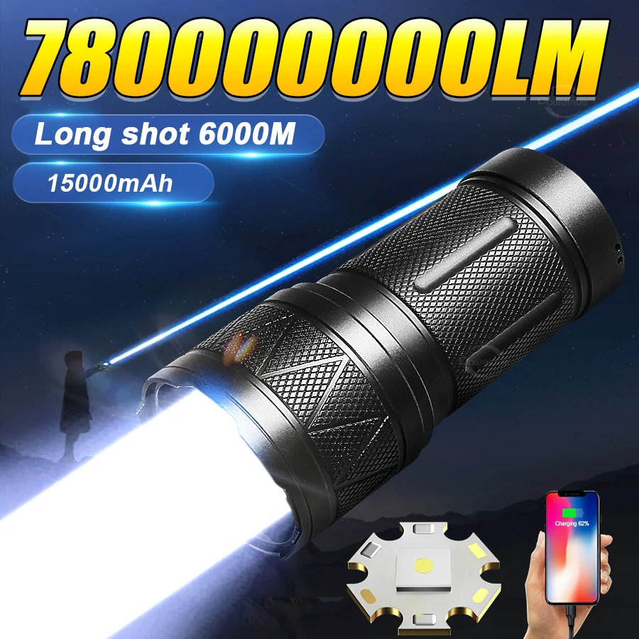 Linterna LED de Mano 2026, Ultrabrillante, 780000000LM, 15000mAh, Recargable por USB, Alta Potencia, Linterna Táctica